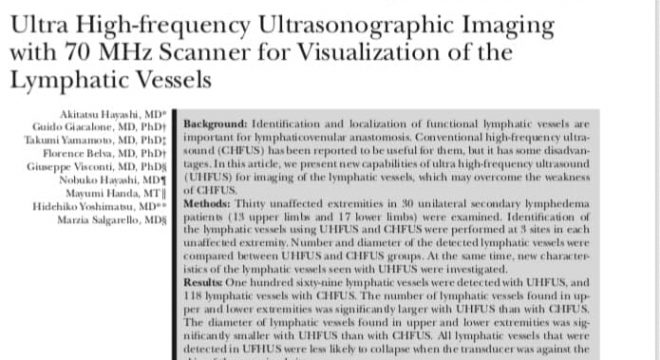 “Ultra High-frequency Ultrasonographic Imaging with 70 MHz Scanner for Visualization of the Lymphatic Vessels” 論文が出版